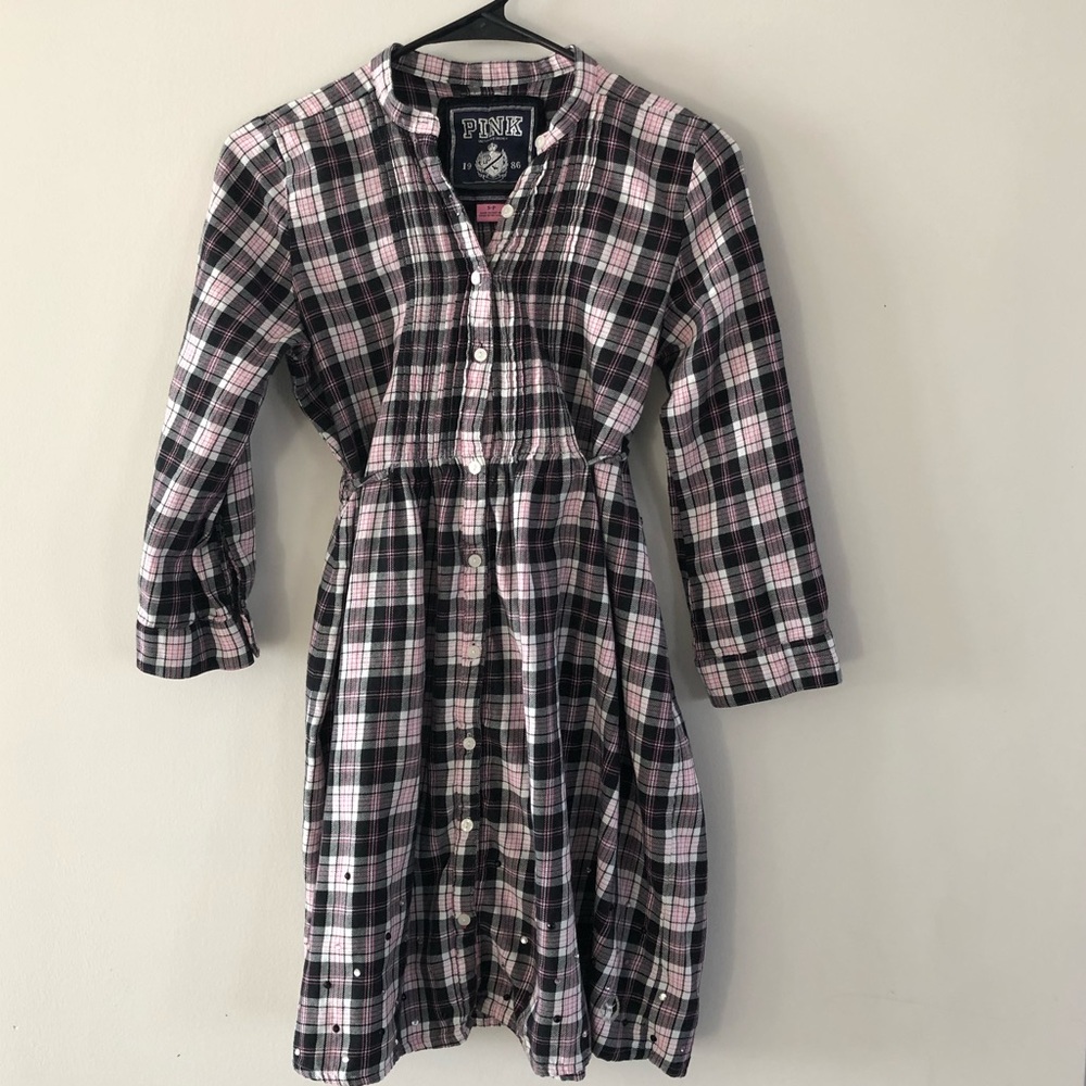 VS Pink Women’s Dress Shirt Plaid Pink &Black SP